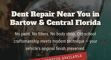 Homepage screenshot of the Pete's Dent Repair website built by Bluegrass Web Works
