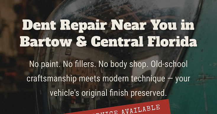 Homepage screenshot of the Pete's Dent Repair website built by Bluegrass Web Works