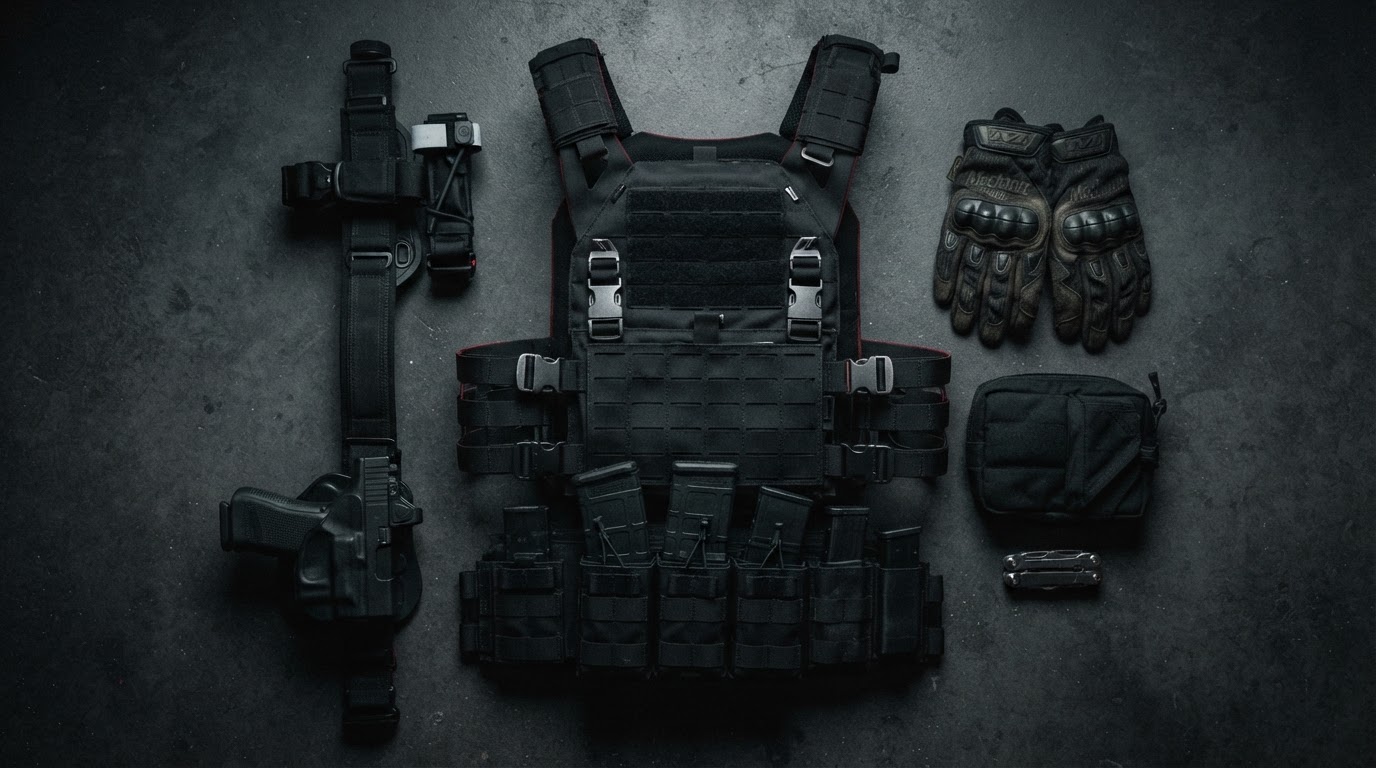 Tactical gear flat lay