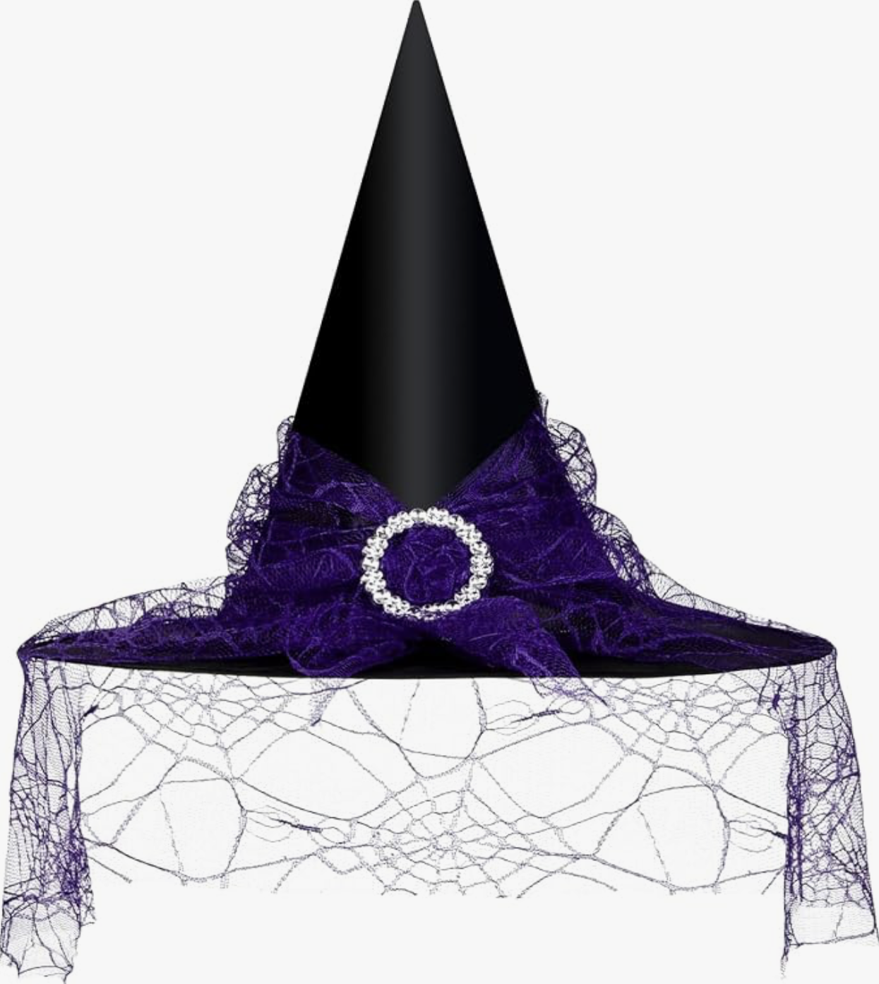Purple witch hat with spiderweb veil