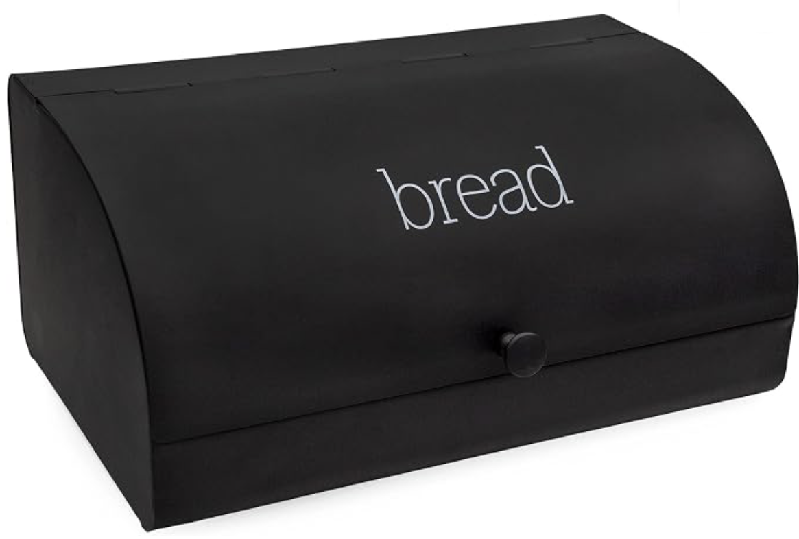 Black metal bread box