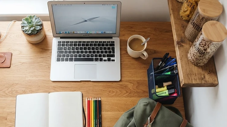 Organized home, school and office desk collage