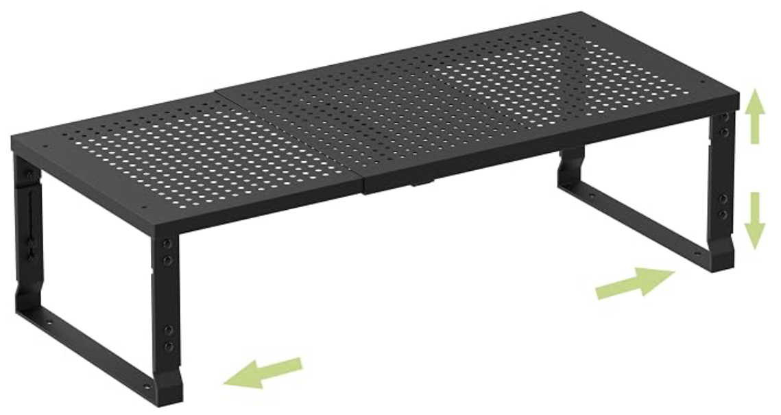 Black adjustable expandable metal shelf riser for pantry and cabinet organization