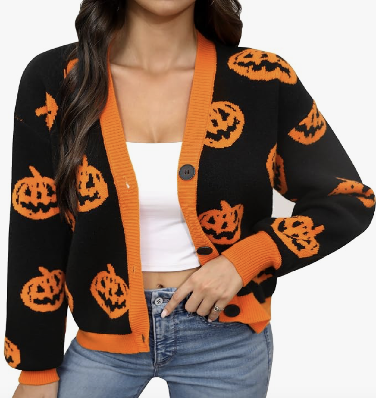 Black and orange pumpkin cardigan sweater