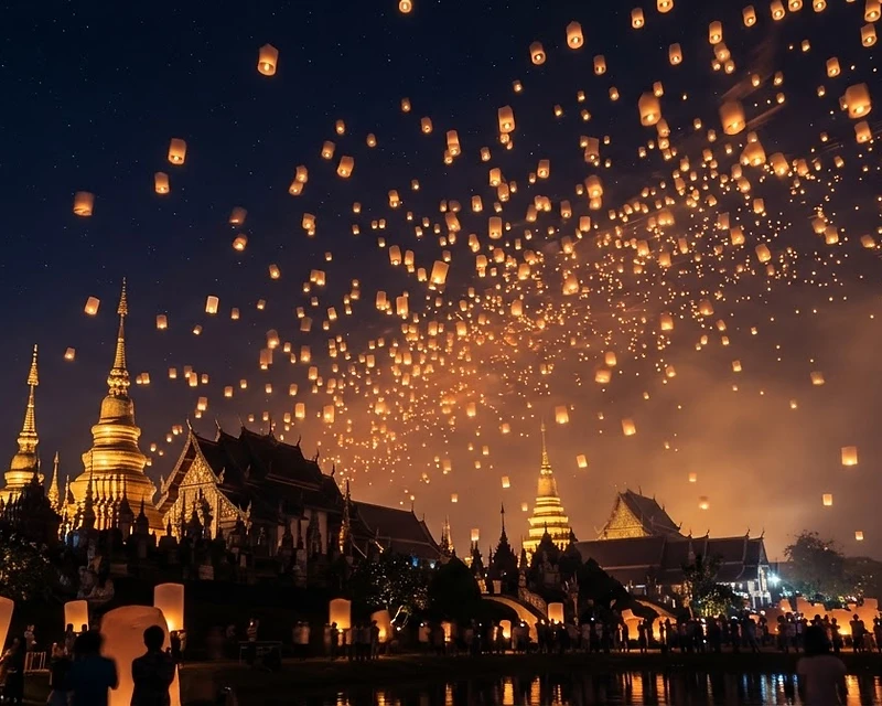 Lanterne volanti nel cielo di Chiang Mai