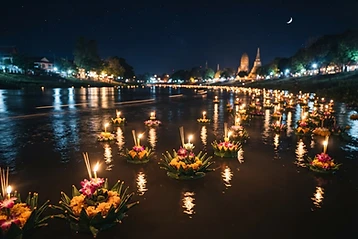 Krathong galleggianti sul fiume