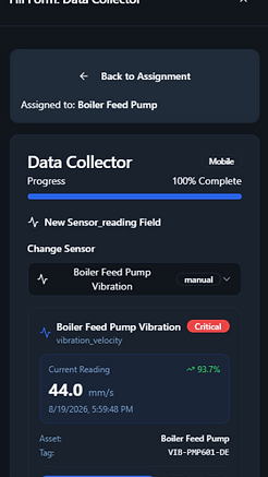 RelOnion mobile data collection form logging equipment readings and condition monitoring measurements step by step