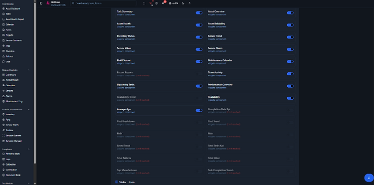 Widget library toggles