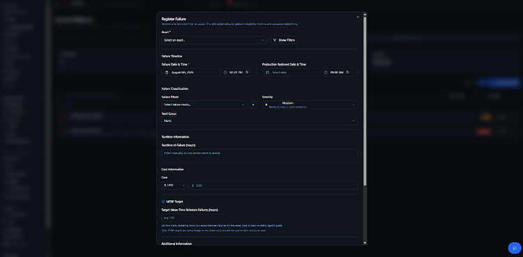 Register failure modal