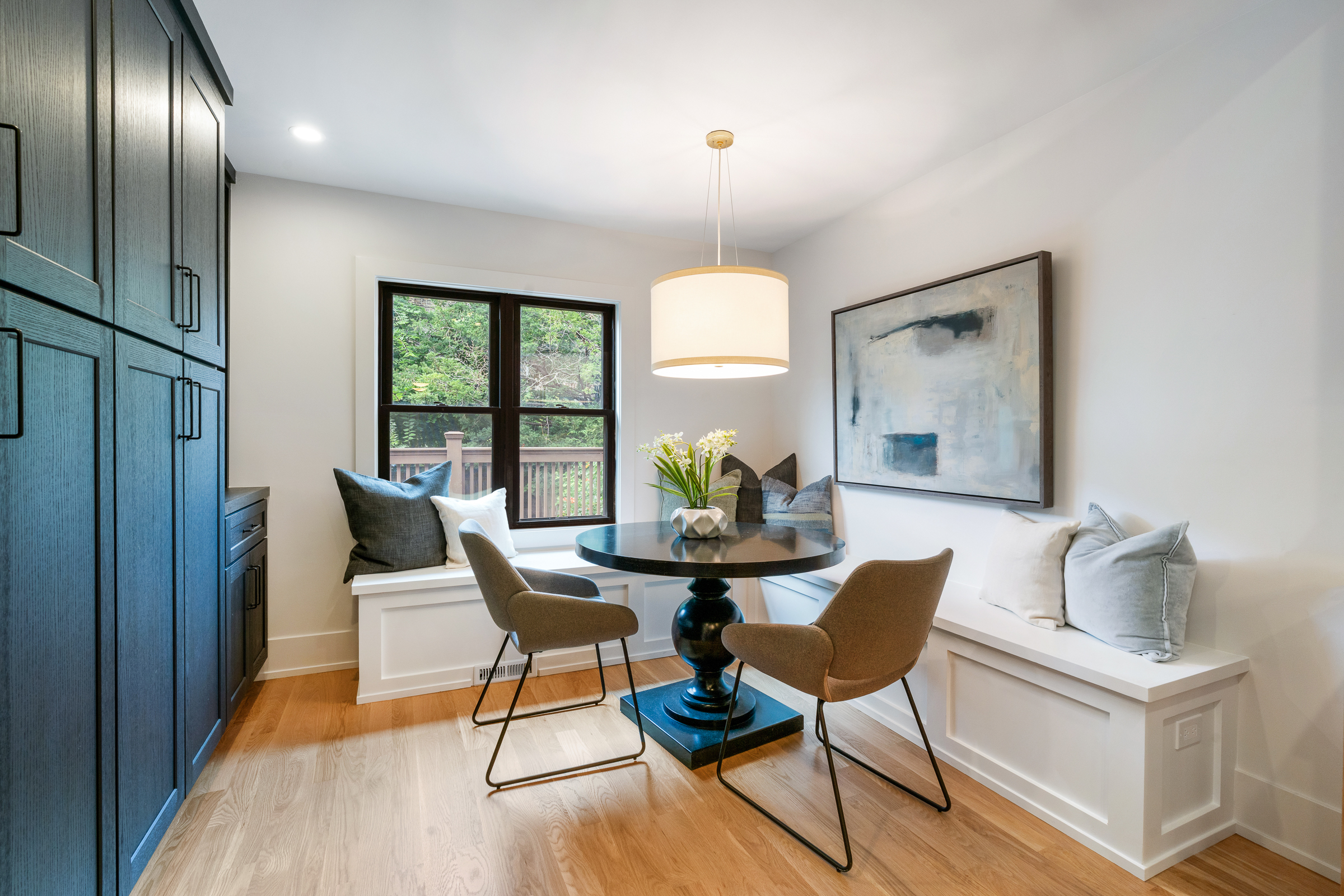 Breakfast begins at the built-in window bench