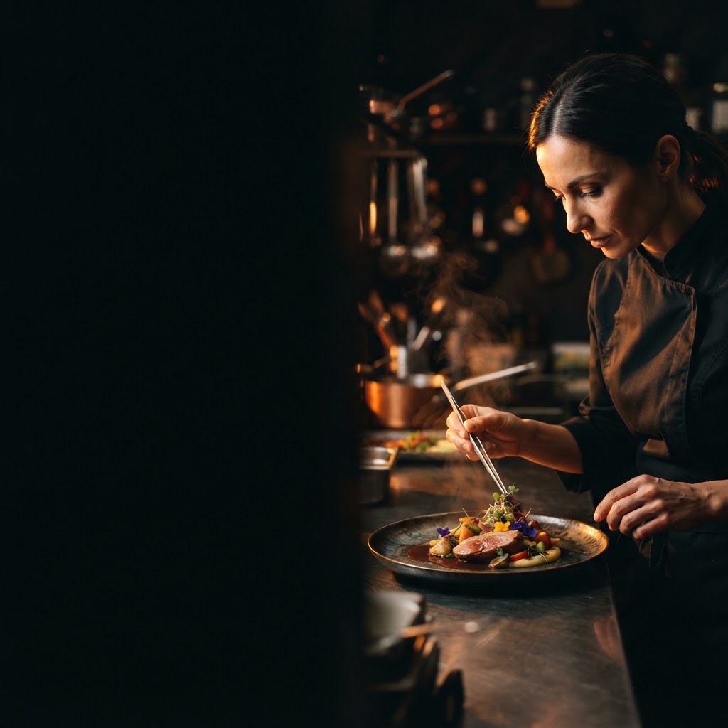 A private chef plating an elegant dish