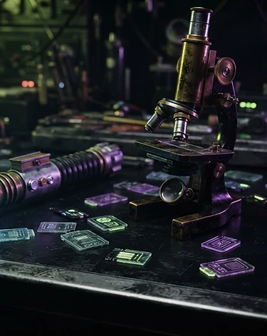 Artefatos geek: lightsaber, microscópio e D20