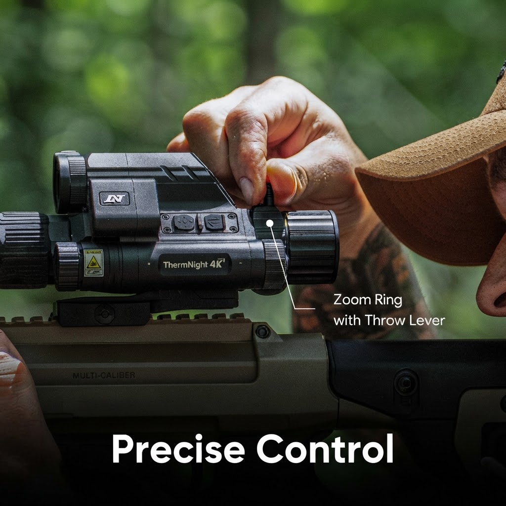 DNT ThermNight 4K scope zoom ring with throw lever — precise control