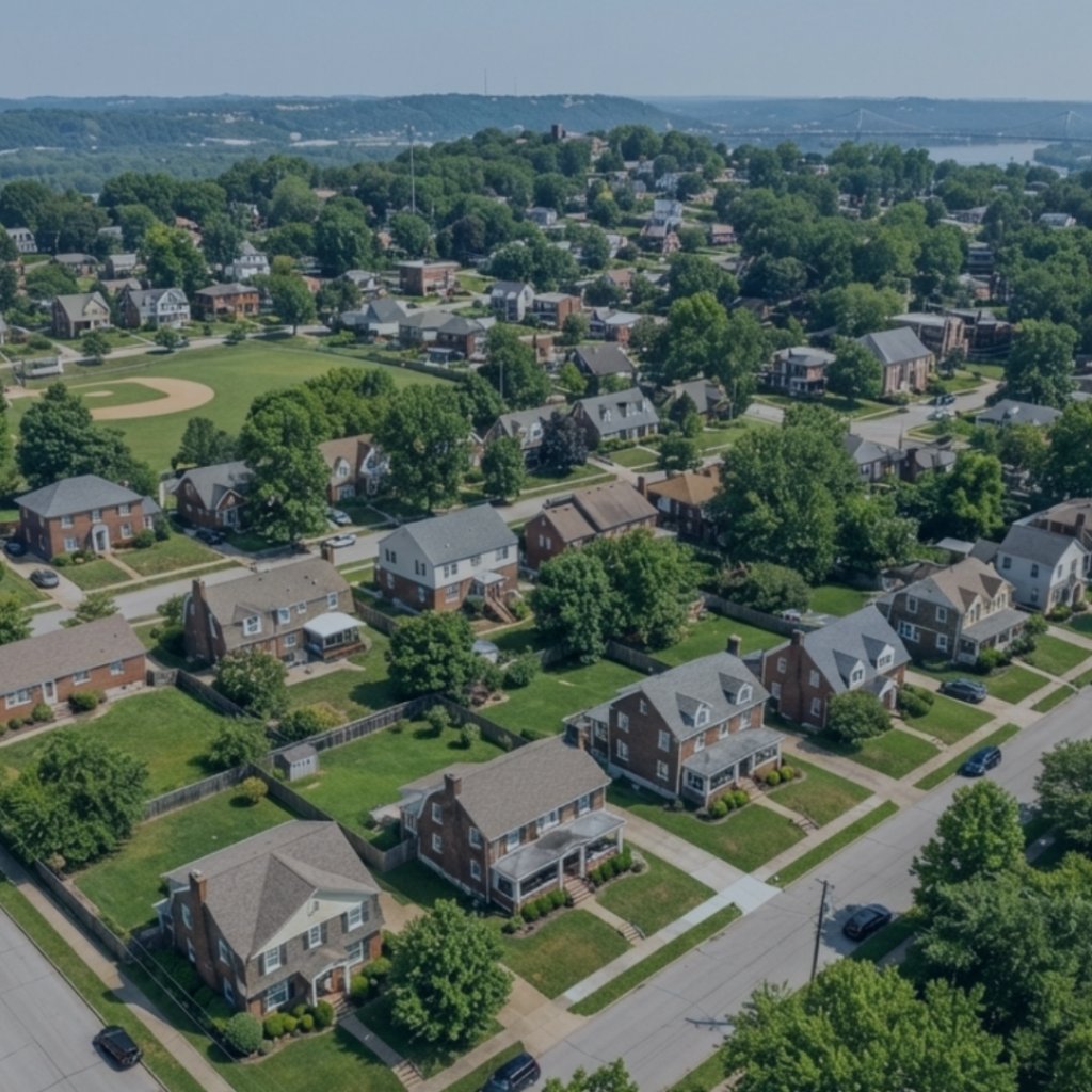 Aerial view of a residential neighborhood