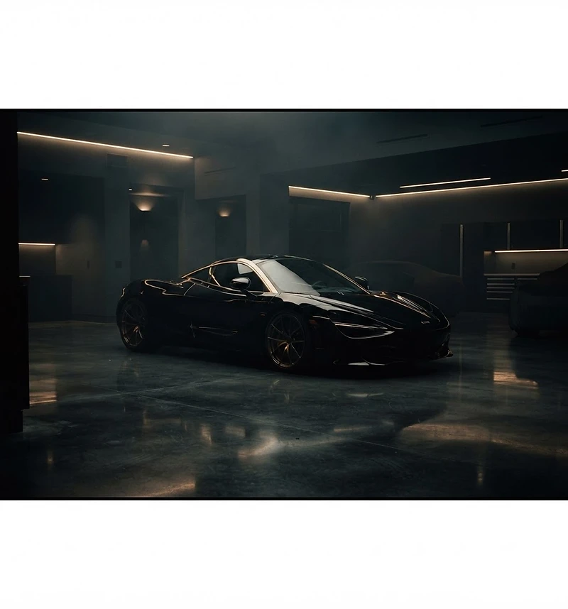 Car parked in a dimly lit luxury garage