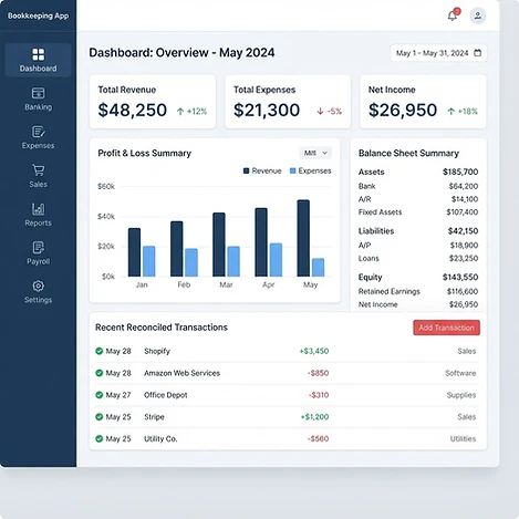 Bookkeeping for America customer portal financial dashboard