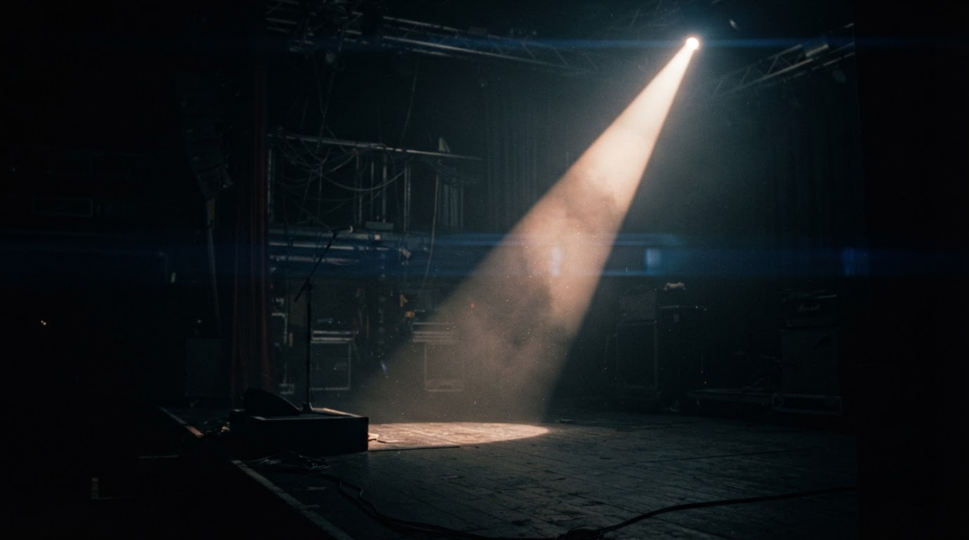 Beam of light cutting through haze on a concert stage