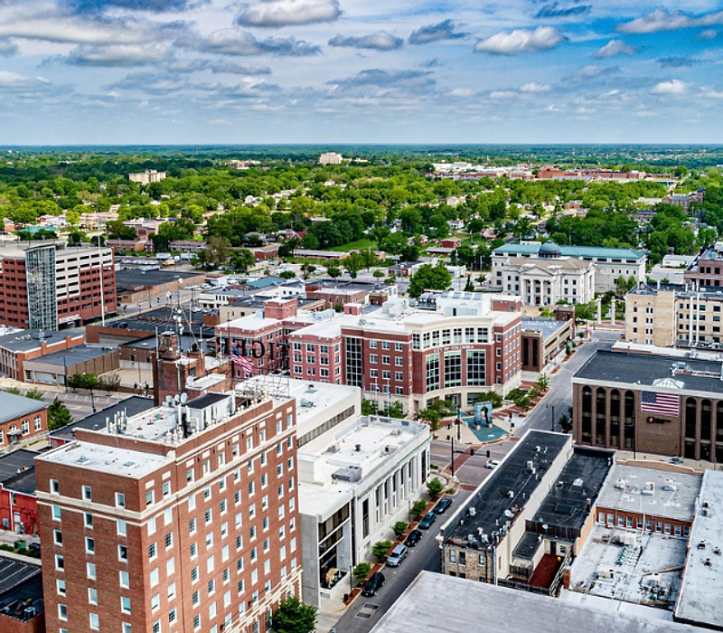 Aerial view of downtown Columbia, Missouri