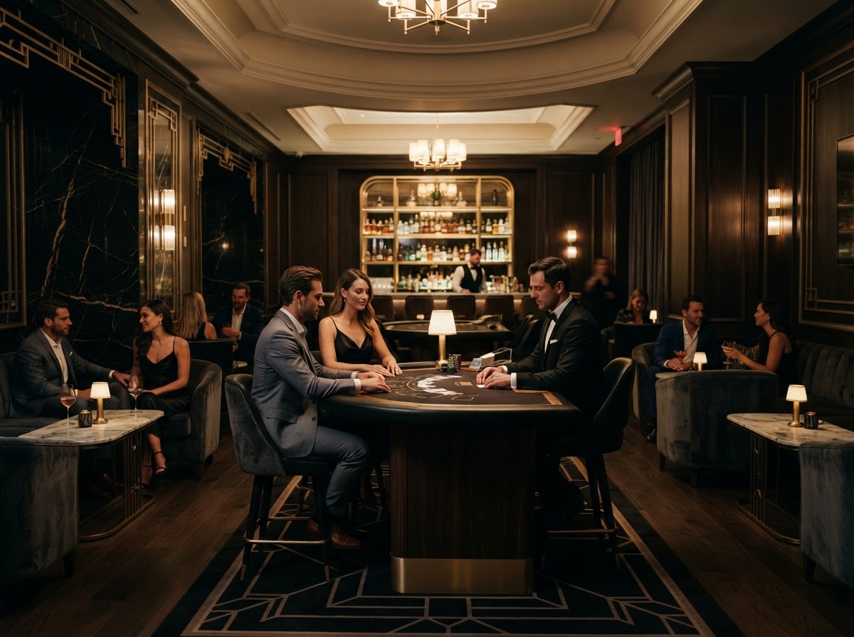 Private VIP lounge with dark marble and gold detailing