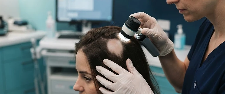 אבחון רפואי של אלופציה אראטה - קרחות עגולות חלקות על הקרקפת במרפאת טריכולוגיה מודרנית