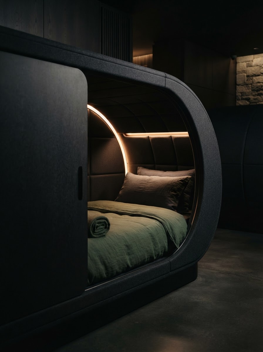 Quiet acoustic nap pod interior