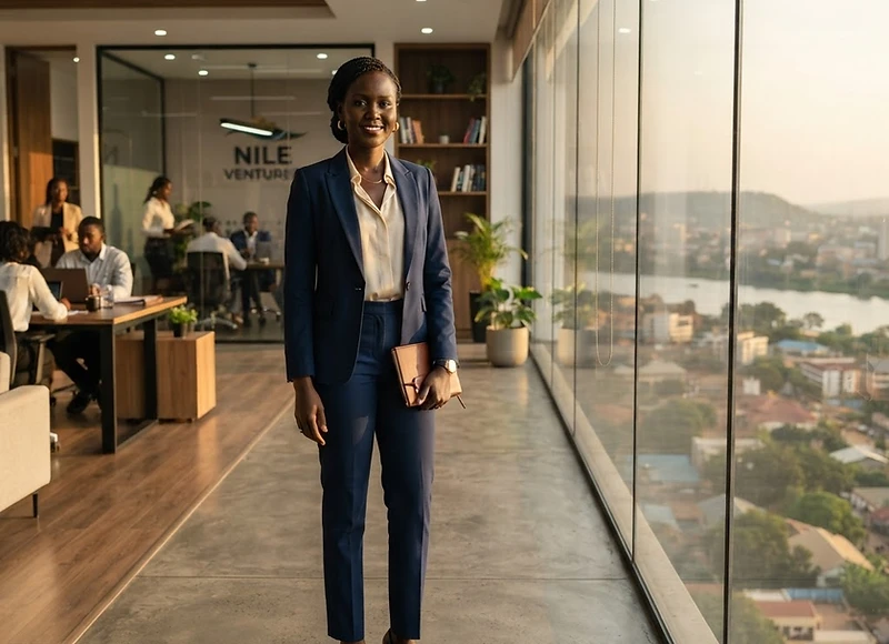 South Sudanese professional in formal office attire