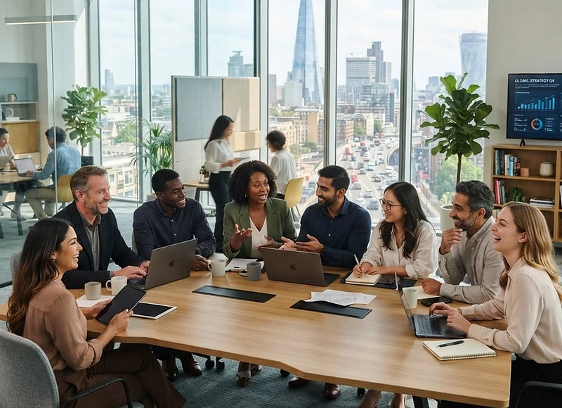 Diverse team of professionals collaborating around a table