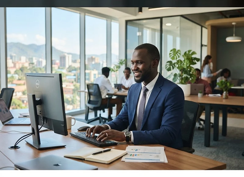 South Sudanese professional working at a desk