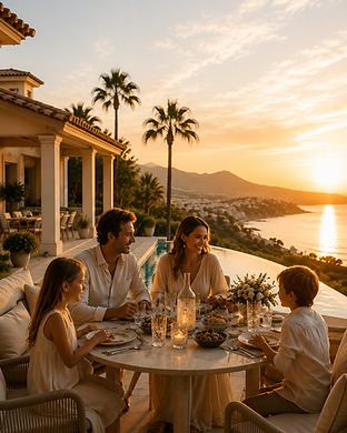 A family sharing a golden hour moment on the Costa del Sol