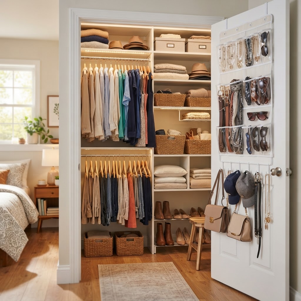 Don't overlook the back of your doors for essential storage opportunities.