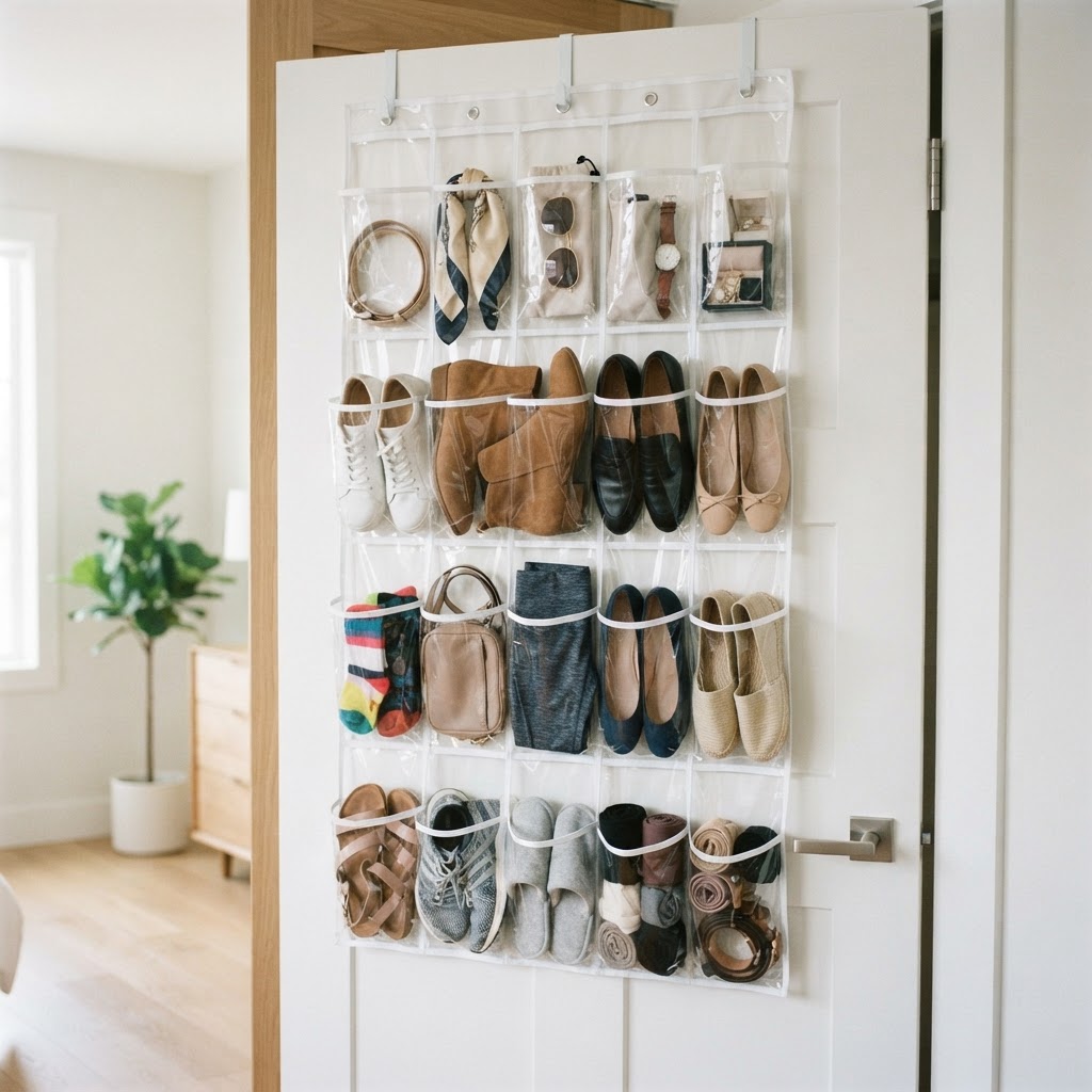 Utilizing the back of your door effectively doubles storage capacity.