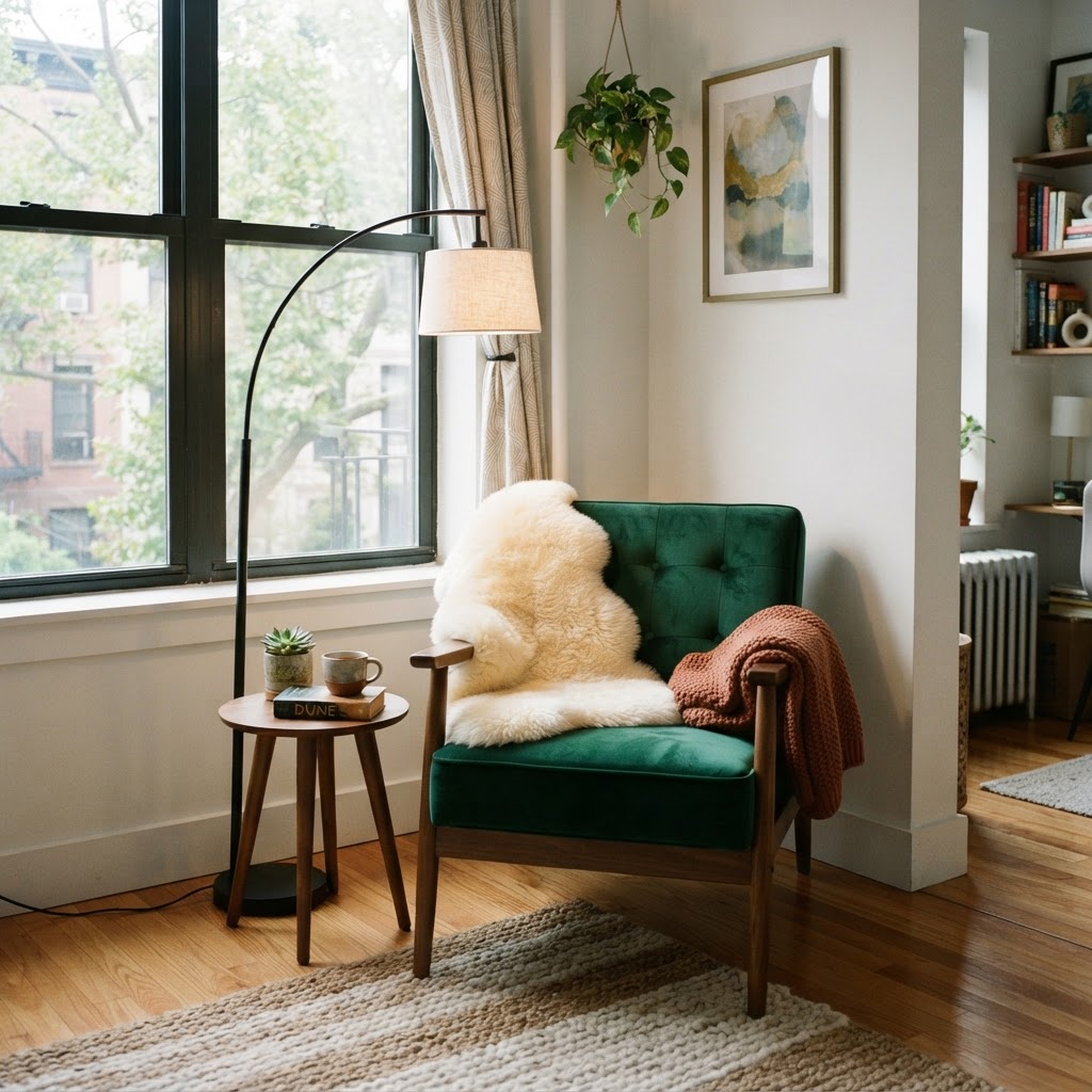A perfectly styled corner for daily reading.