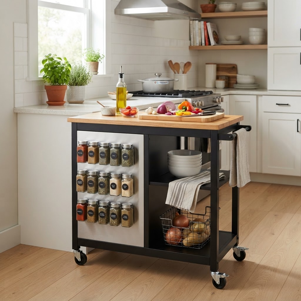 Rolling kitchen carts are the perfect storage solution for small cooking spaces.