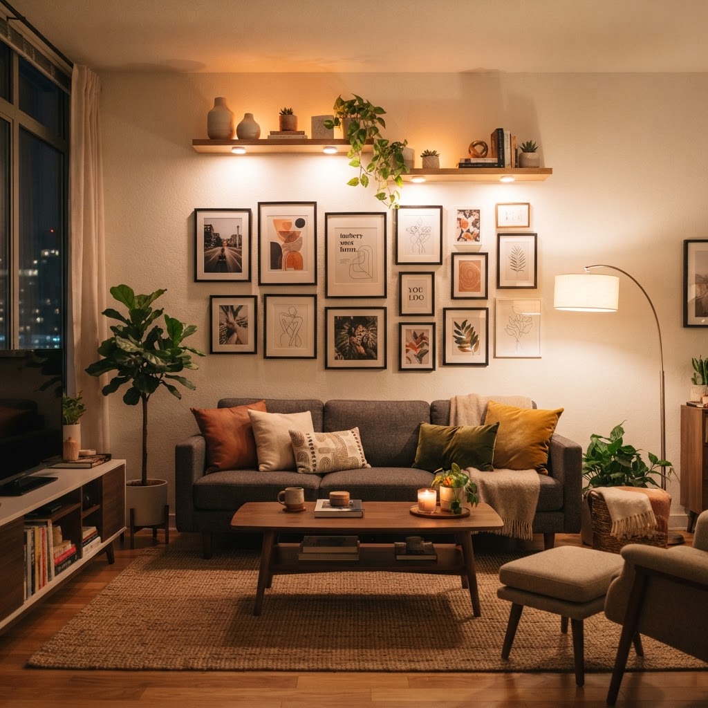Create a stunning gallery wall using damage-free adhesive strips.