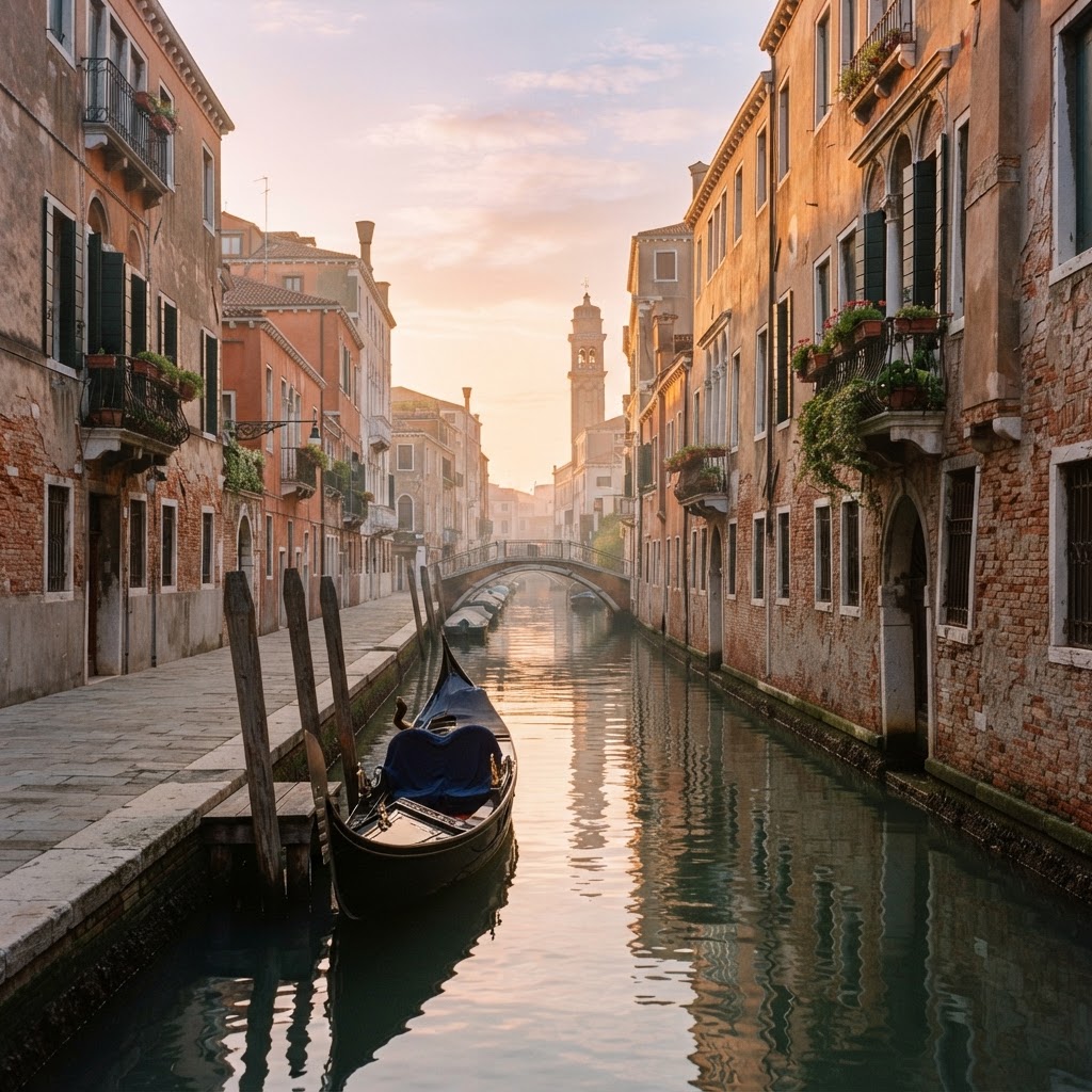 Early morning in Venice reveals the city's quiet, romantic beauty.