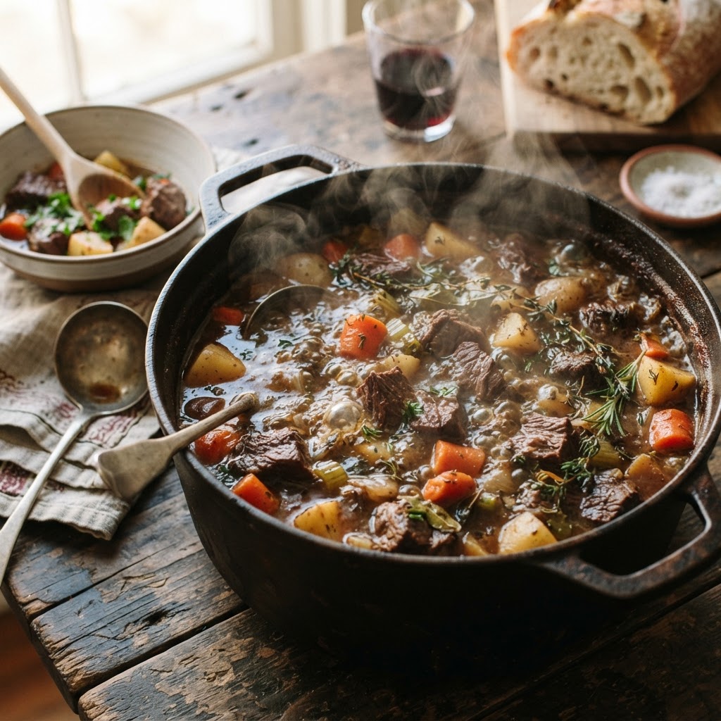 The perfect slow cooker beef stew, rich and hearty.