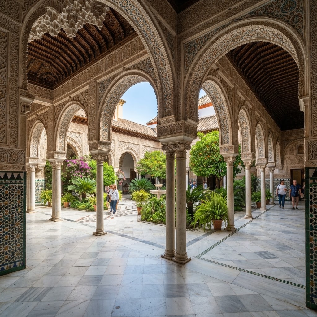 The architectural grandeur of the Casa de Pilatos courtyard.