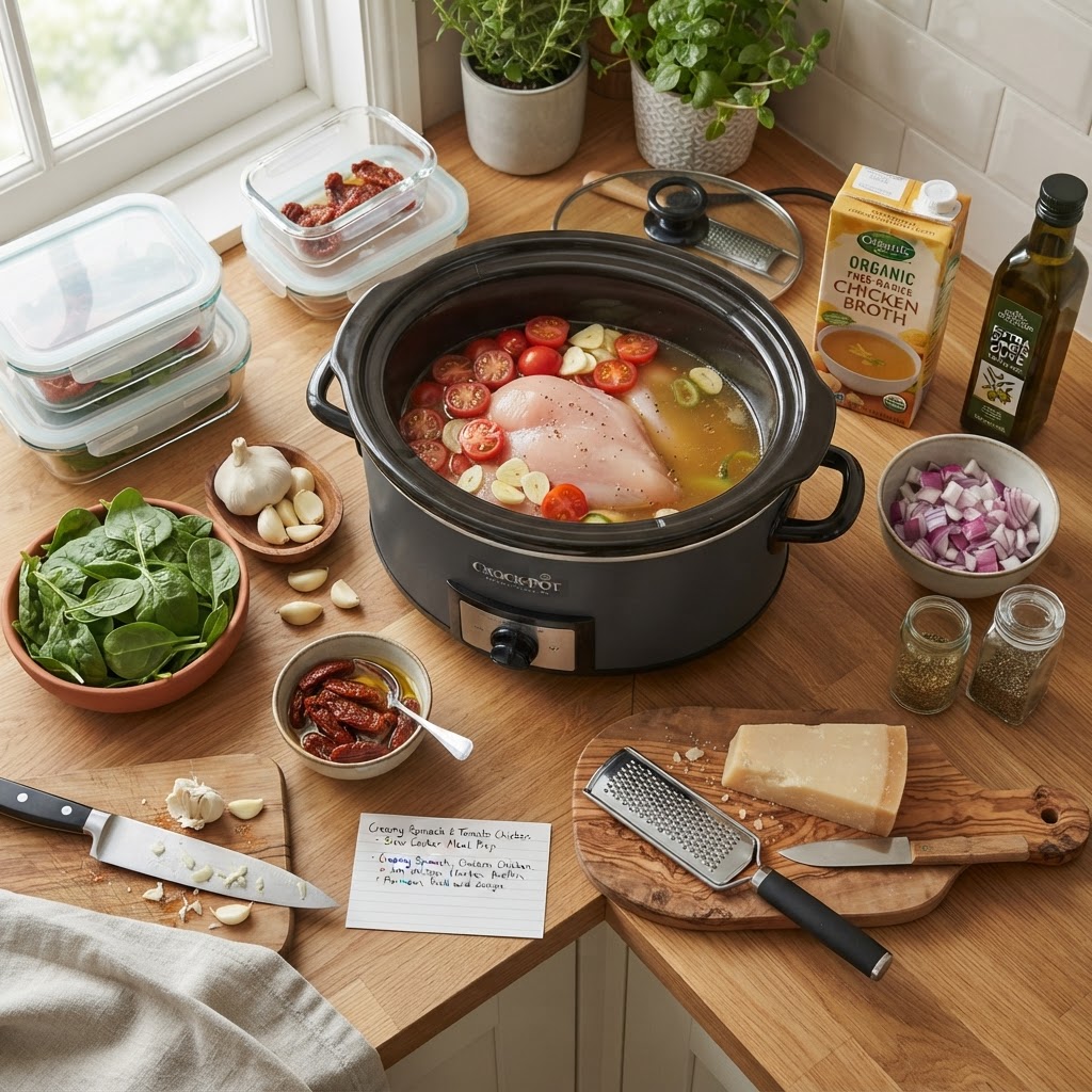 The fresh ingredients needed to make this simple crockpot meal.