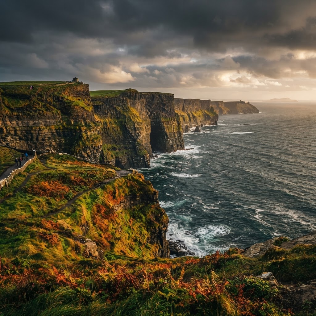 The rugged and dramatic Cliffs of Moher are even more breathtaking under the soft, golden light of autumn.