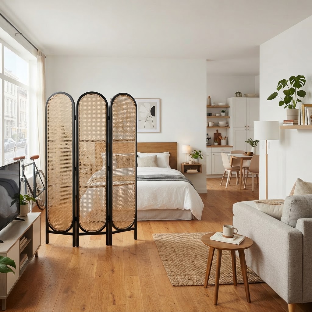 Define separate zones to make your studio feel like a larger home.