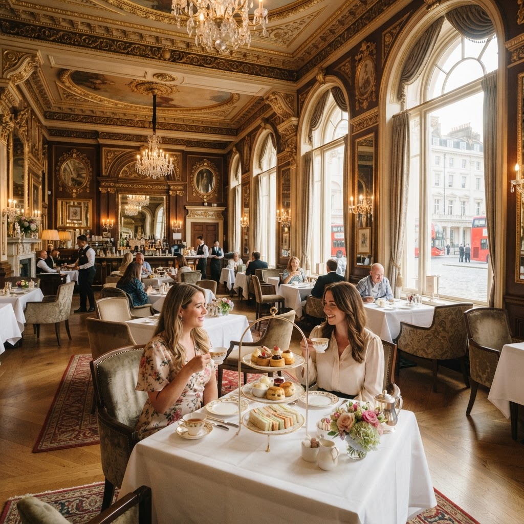 Indulging in the ultimate London afternoon tea experience.