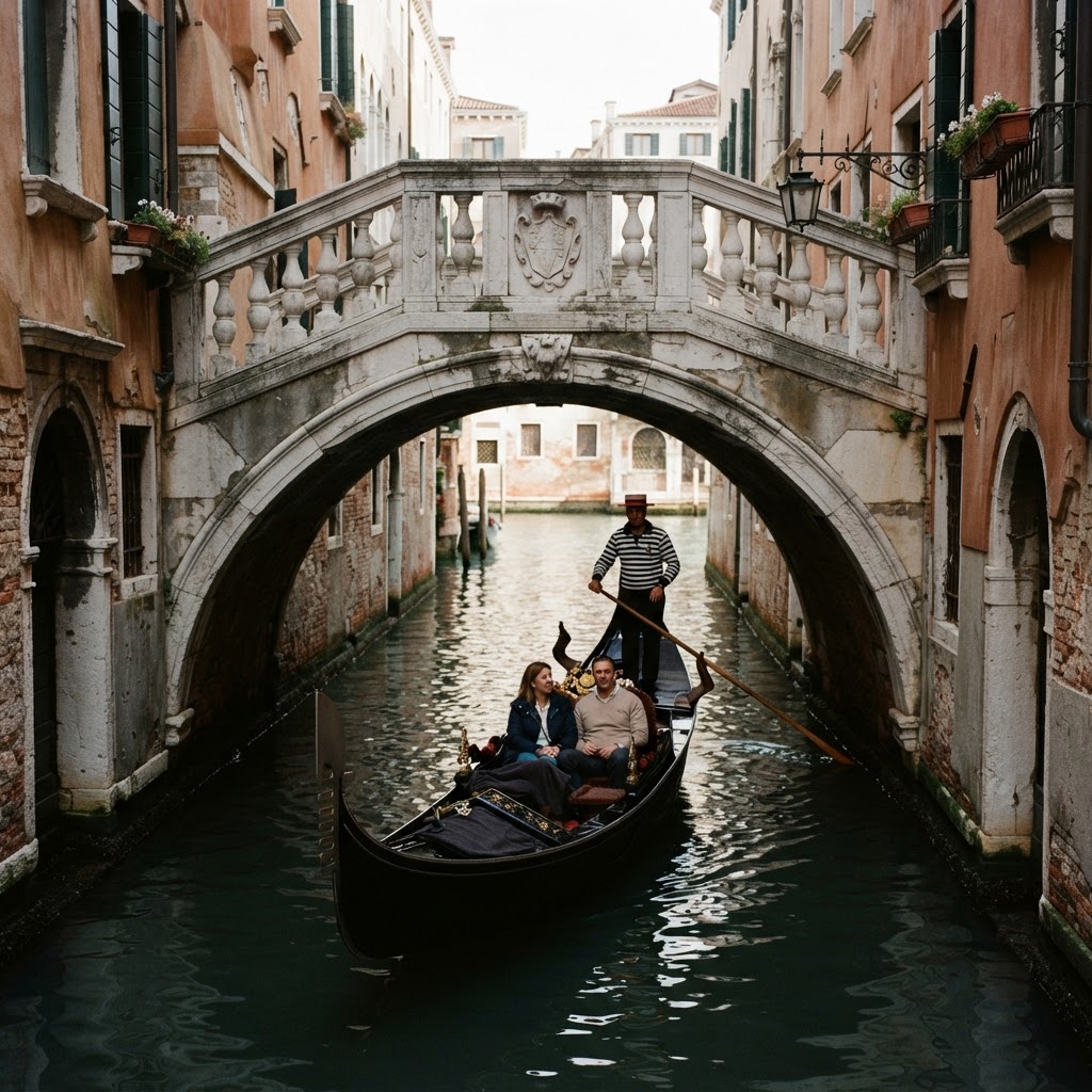 A romantic gondola ride through the hidden side canals of Venice.