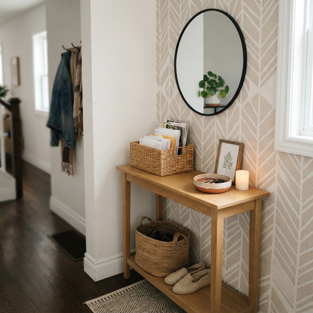 Styling your console table keeps essentials organized and accessible.