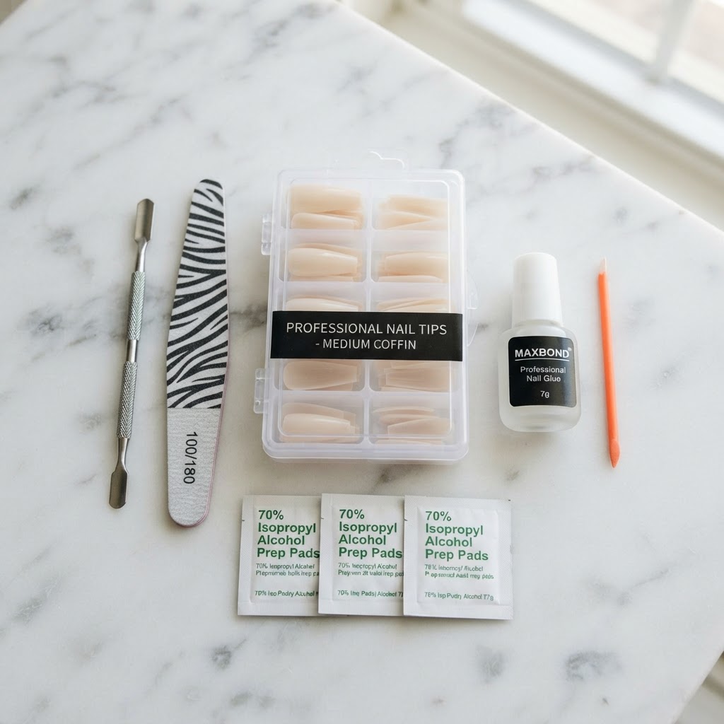 Organize your essentials with a professional nail kit to ensure a seamless application.