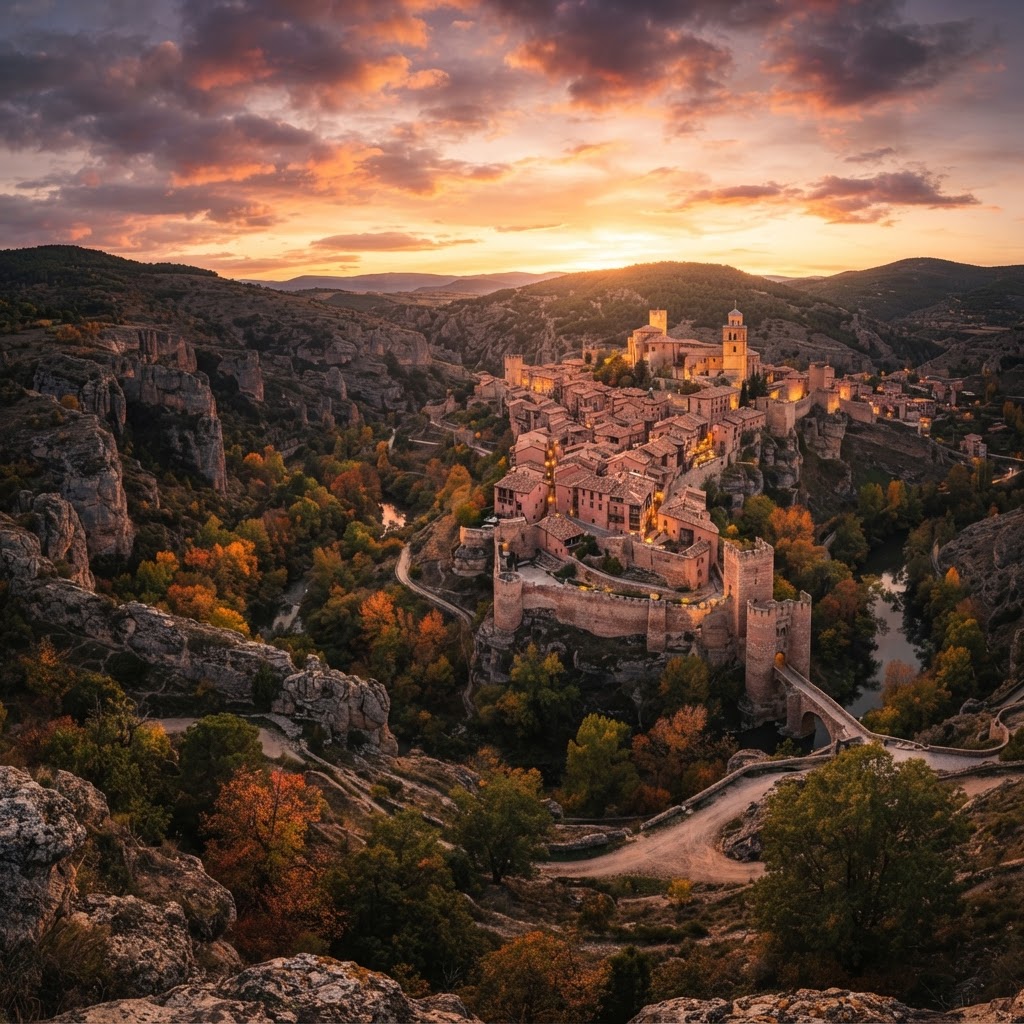 Charming Spanish Villages Perfect for Autumn Travel 2 Albarracín shines in the soft golden light of an autumn evening.