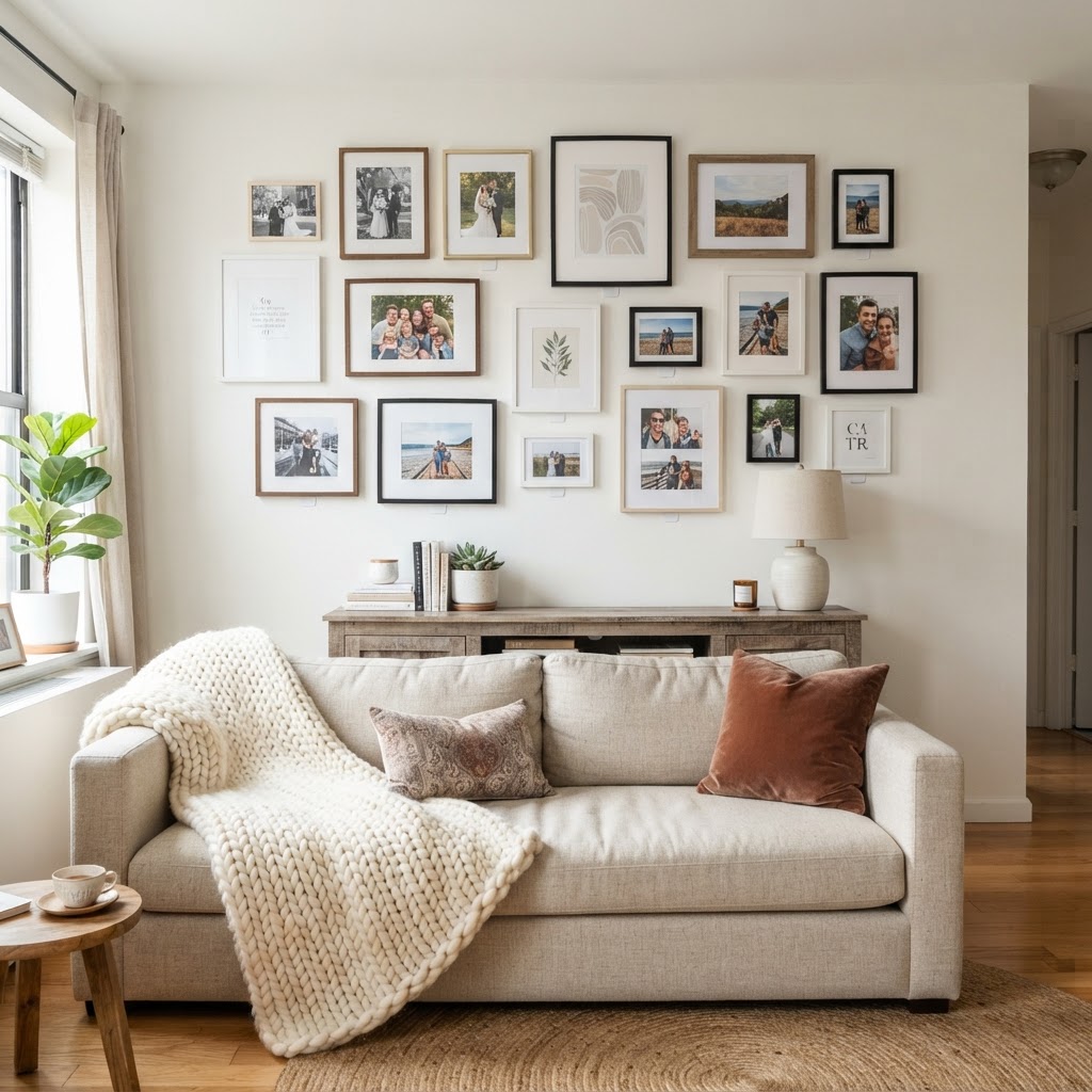 Personalized gallery walls make a rented house feel like a home.