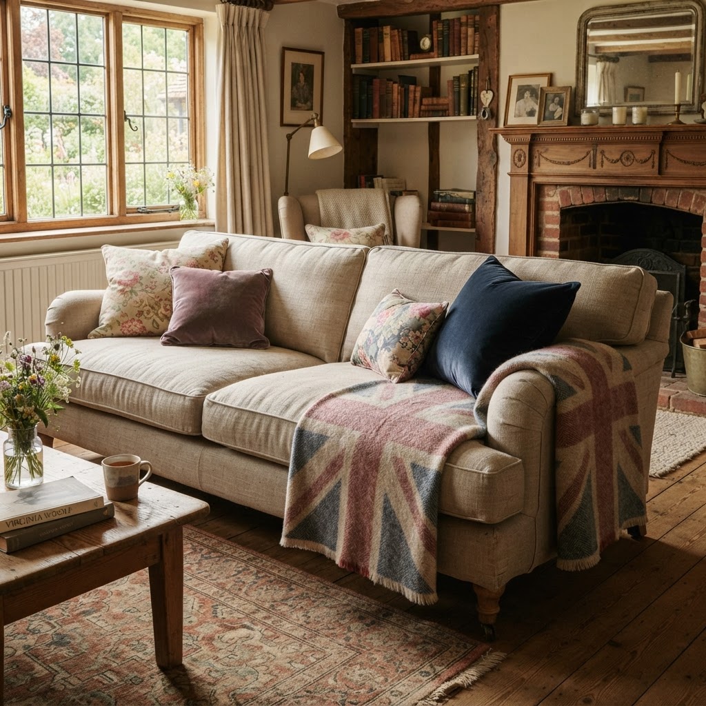 Soft textiles provide a subtle nod to the English flag.