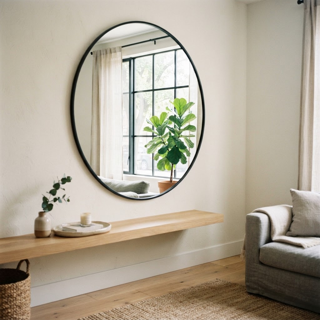 Mirrors are essential for reflecting light to make a space look larger.