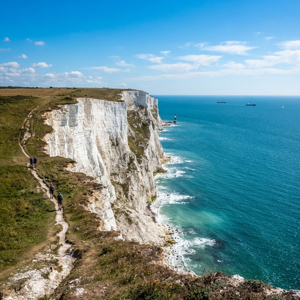 The iconic Seven Sisters cliffs offer some of the most dramatic coastal hiking views in England.