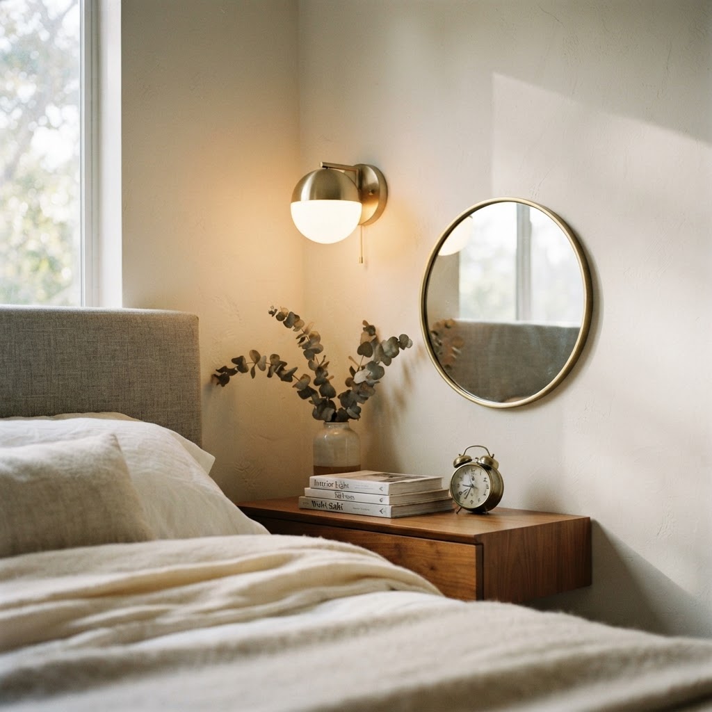 Wall-mounted lighting is a perfect space-saving solution for small bedrooms.
